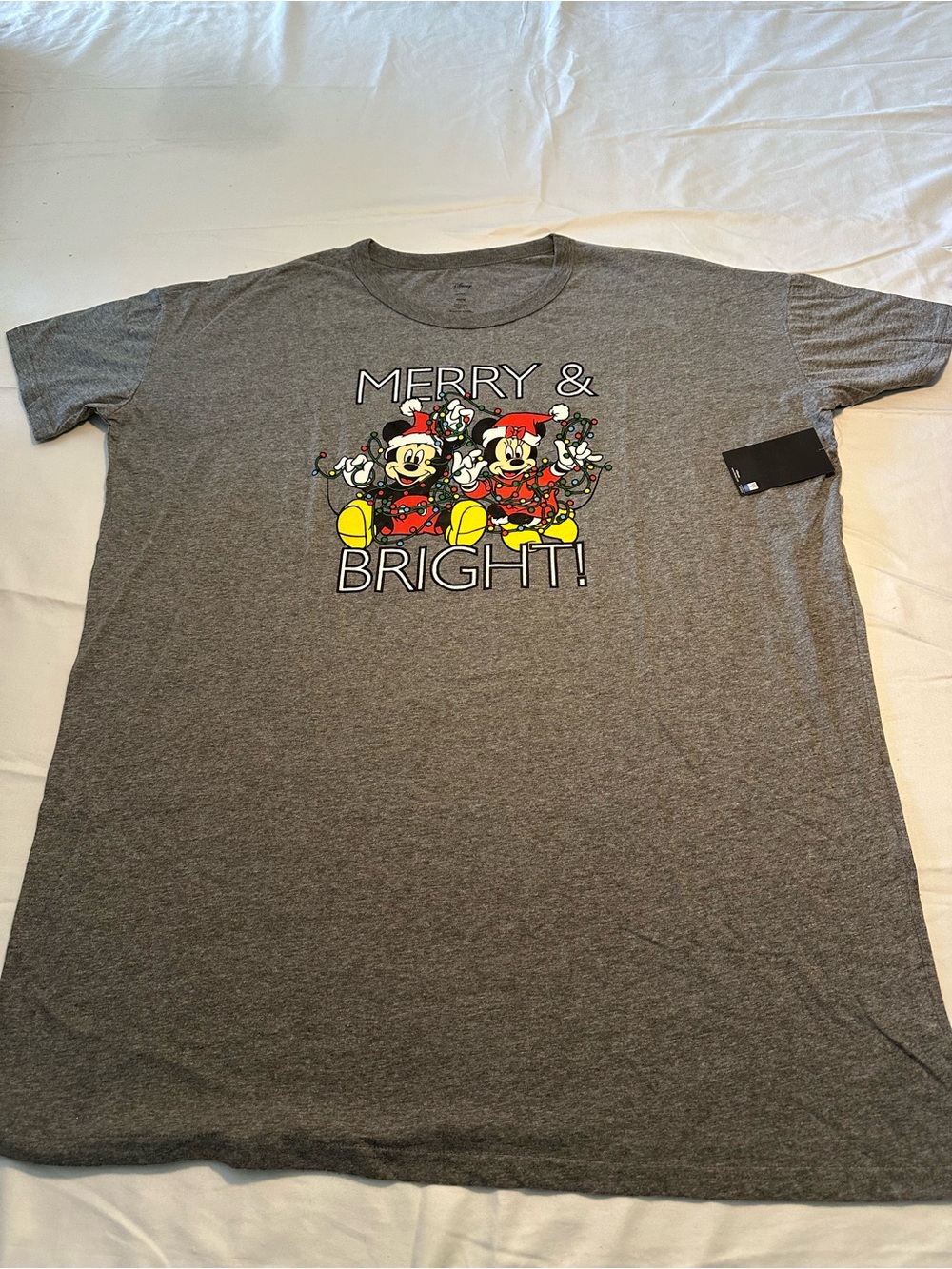 Disney Grey Short-Sleeve 'Merry & Bright' Mickey & Minnie Holiday Tee
